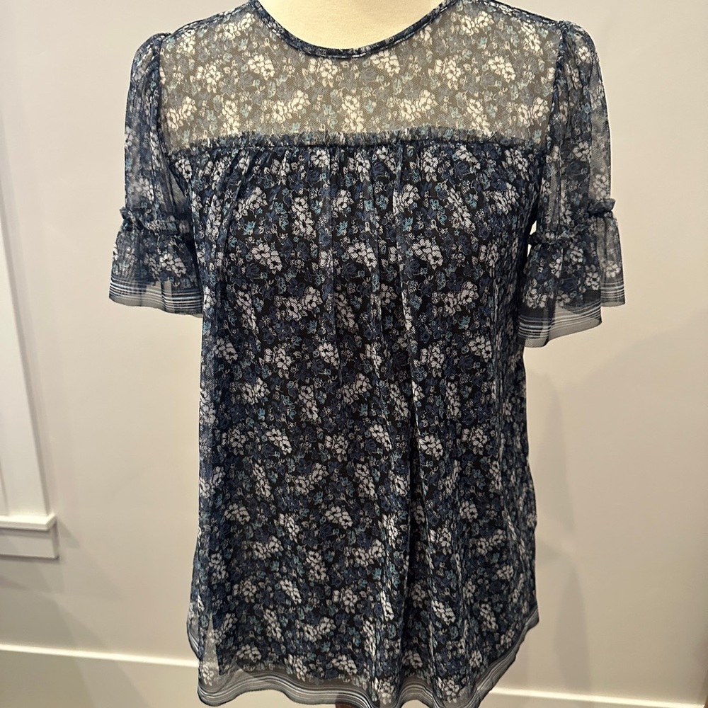 🌻💙 Max Studio Dark Blue Floral Sheer Blouse 🌻💙